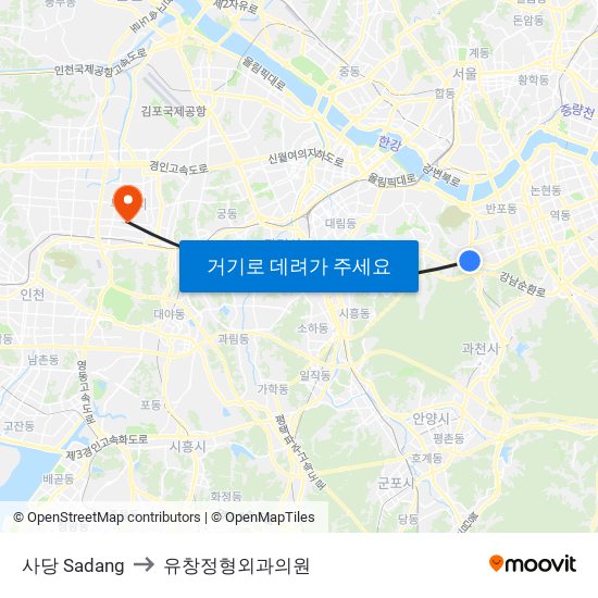 사당 Sadang to 유창정형외과의원 map