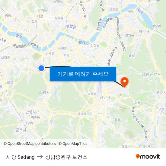 사당 Sadang to 성남중원구 보건소 map