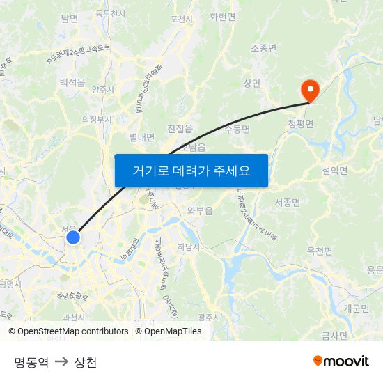 명동역 to 상천 map