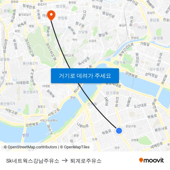 Sk네트웍스강남주유소 to 퇴계로주유소 map