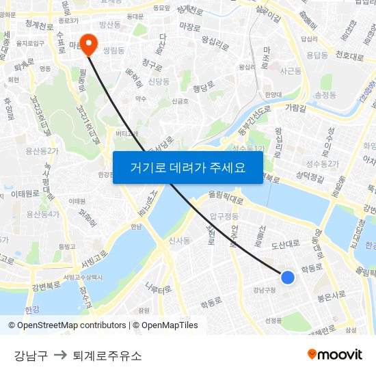 강남구 to 퇴계로주유소 map