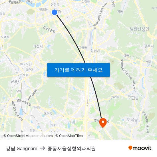 강남 Gangnam to 중동서울정형외과의원 map