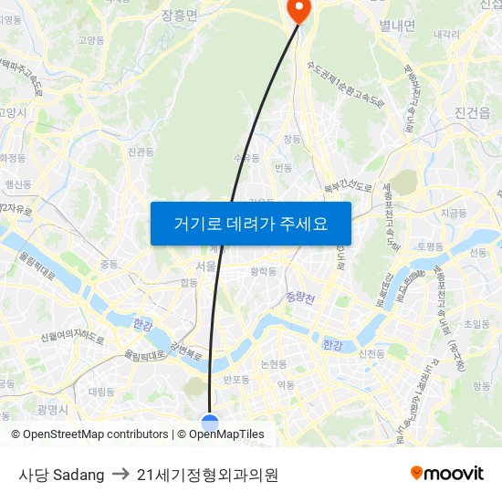 사당 Sadang to 21세기정형외과의원 map