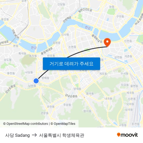 사당 Sadang to 서울특별시 학생체육관 map