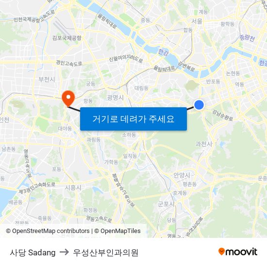 사당 Sadang to 우성산부인과의원 map