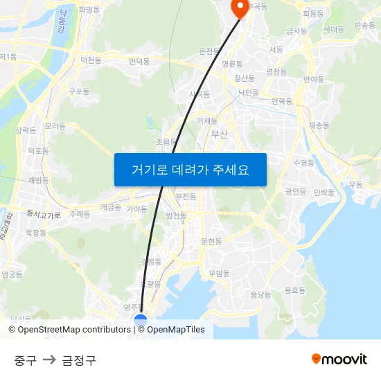 중구 to 금정구 map