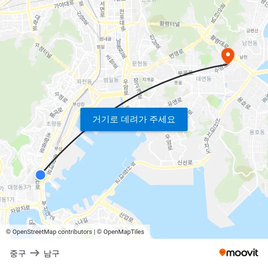 중구 to 남구 map