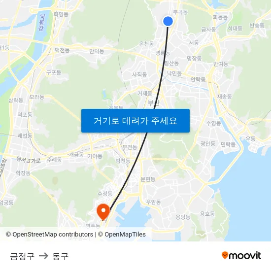금정구 to 동구 map