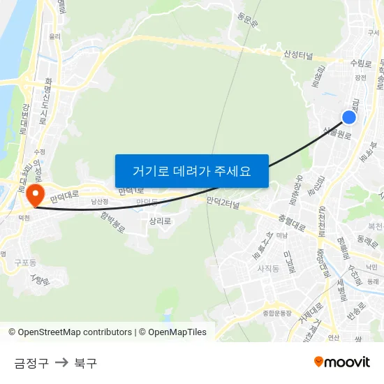 금정구 to 북구 map
