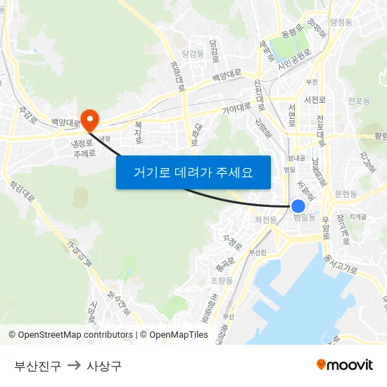 부산진구 to 사상구 map