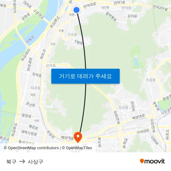 북구 to 사상구 map