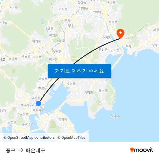 중구 to 해운대구 map