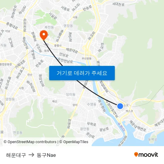 해운대구 to 동구Nae map