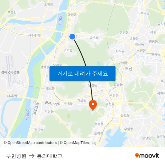 부민병원 to 동의대학교 map