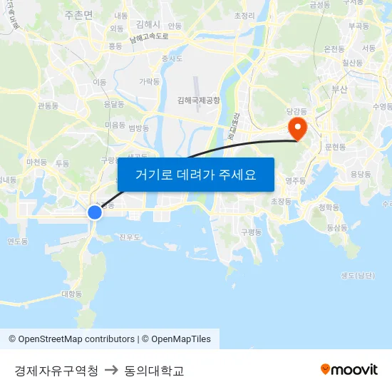 경제자유구역청 to 동의대학교 map