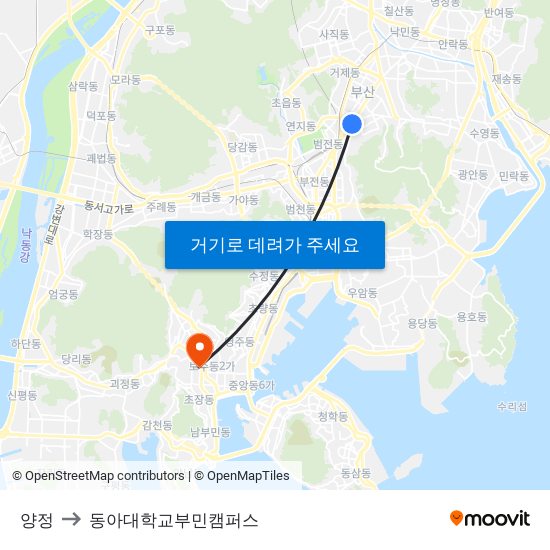 양정 to 동아대학교부민캠퍼스 map