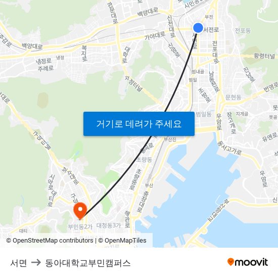 서면 to 동아대학교부민캠퍼스 map