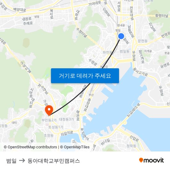 범일 to 동아대학교부민캠퍼스 map