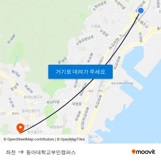 좌천 to 동아대학교부민캠퍼스 map