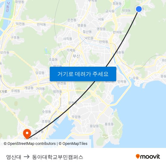 영산대 to 동아대학교부민캠퍼스 map