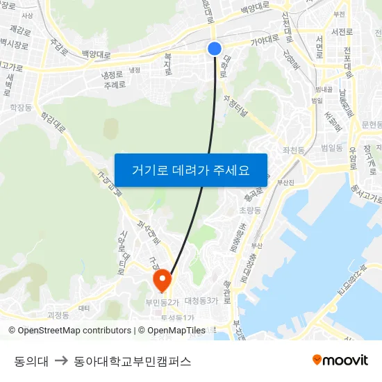 동의대 to 동아대학교부민캠퍼스 map