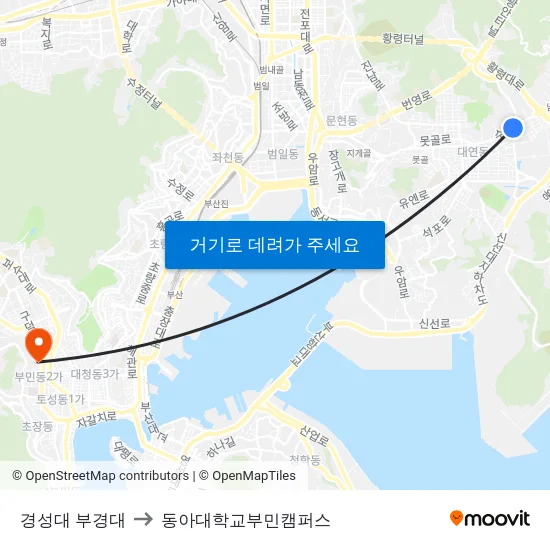 경성대 부경대 to 동아대학교부민캠퍼스 map