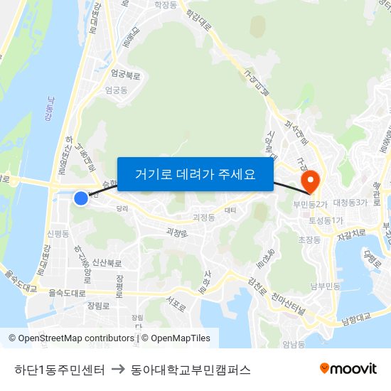 하단1동주민센터 to 동아대학교부민캠퍼스 map