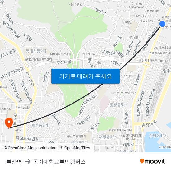 부산역 to 동아대학교부민캠퍼스 map