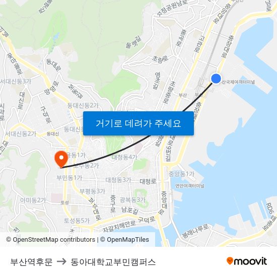 부산역후문 to 동아대학교부민캠퍼스 map