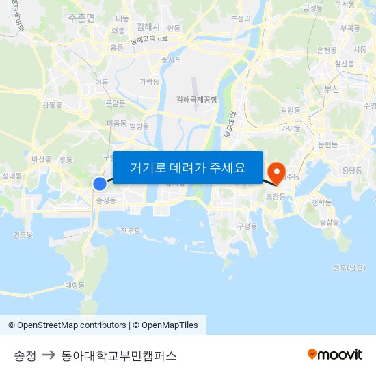 송정 to 동아대학교부민캠퍼스 map