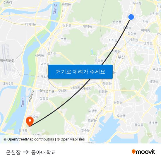 온천장 to 동아대학교 map