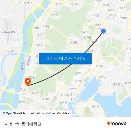 시청 to 동아대학교 map