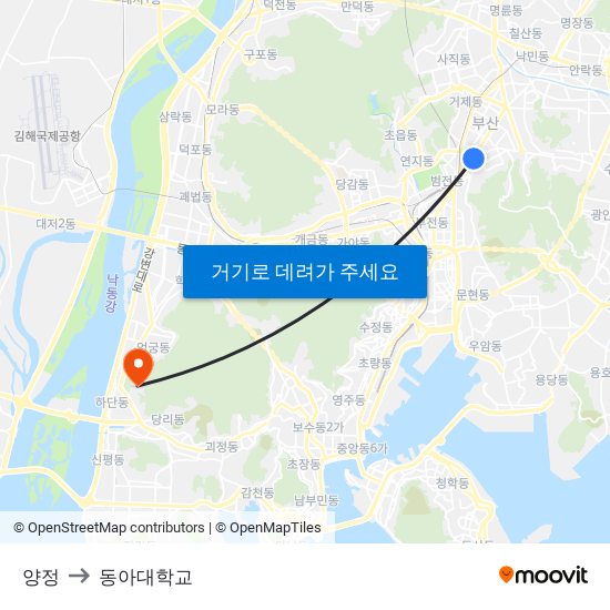 양정 to 동아대학교 map
