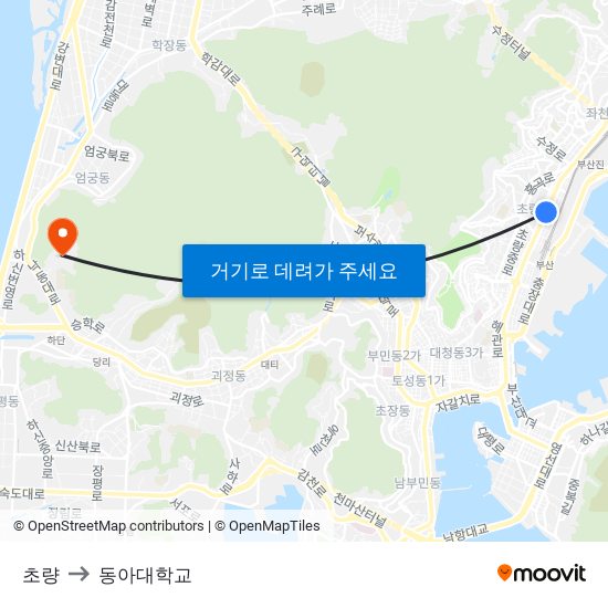 초량 to 동아대학교 map
