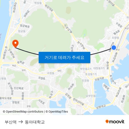 부산역 to 동아대학교 map