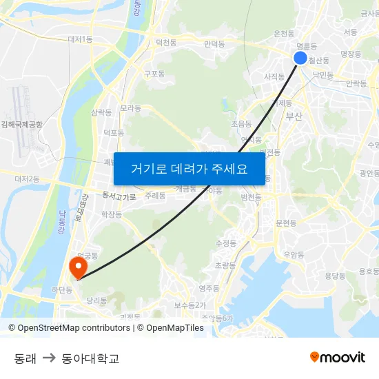 동래 to 동아대학교 map