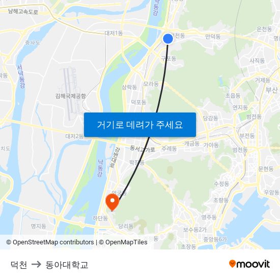 덕천 to 동아대학교 map