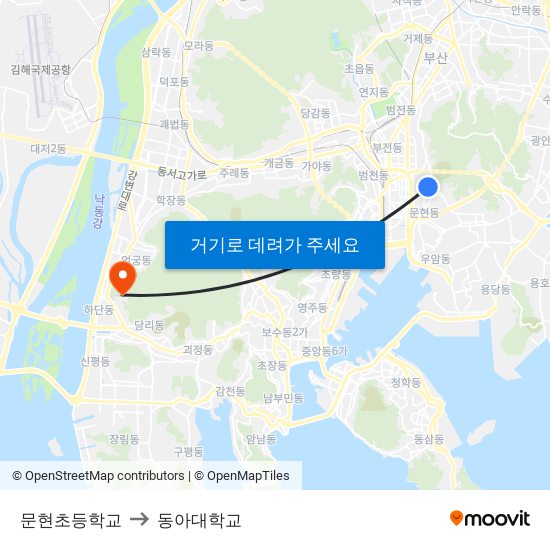 문현초등학교 to 동아대학교 map