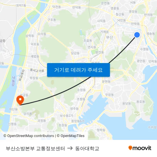 부산소방본부 교통정보센터 to 동아대학교 map