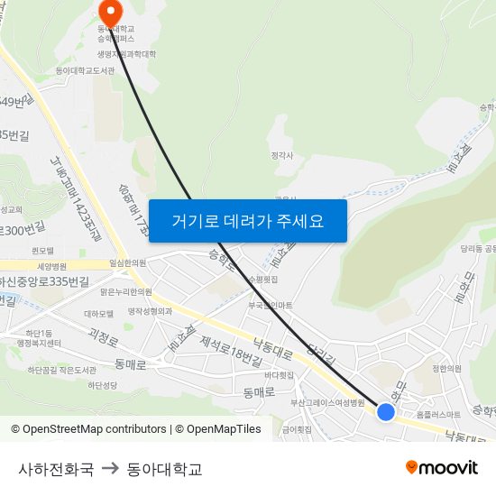 사하전화국 to 동아대학교 map