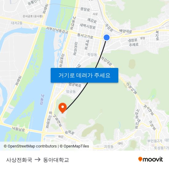 사상전화국 to 동아대학교 map