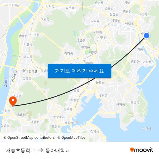 재송초등학교 to 동아대학교 map