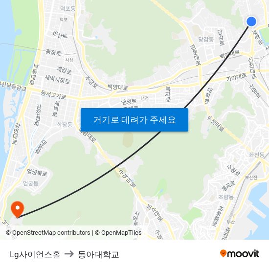 Lg사이언스홀 to 동아대학교 map