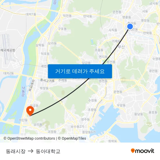 동래시장 to 동아대학교 map