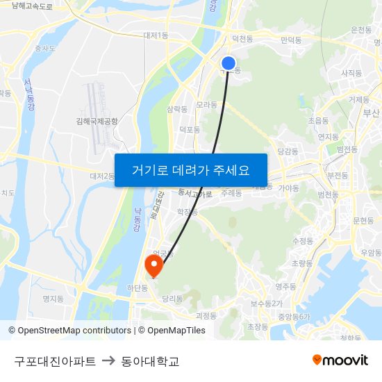 구포대진아파트 to 동아대학교 map