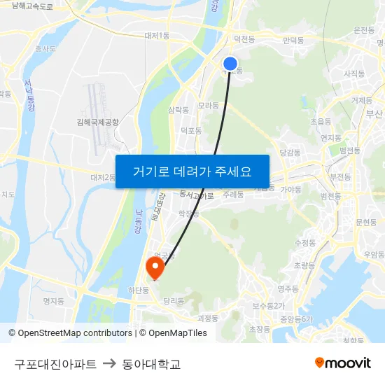 구포대진아파트 to 동아대학교 map