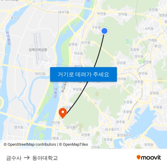 금수사 to 동아대학교 map