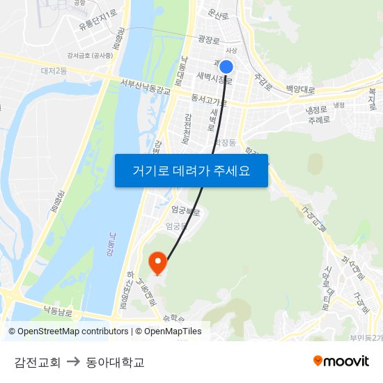 감전교회 to 동아대학교 map
