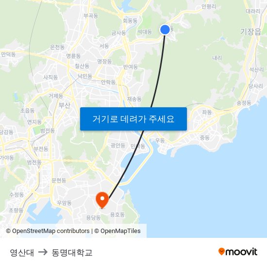 영산대 to 동명대학교 map