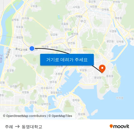 주례 to 동명대학교 map